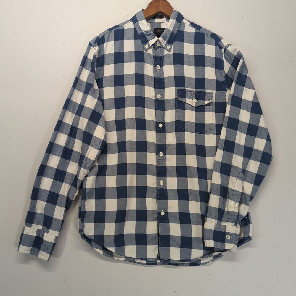 J. Crew Slim Size Medium Mens Blue Check Button Down Long Sleeve Cotton Shirt